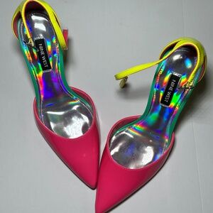 ***NEW***Nine West 6.5 pink, lime green shiny heels